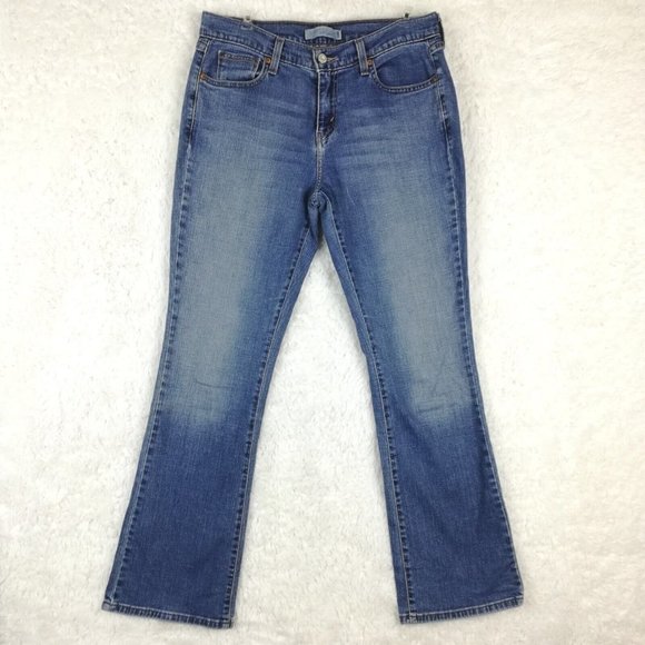 Levi's Womens Jeans 515 Boot Cut Denim Blue Medium Wash Studded‎ Whiskering 8 - Picture 1 of 12